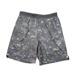Fabletics Mens 7" Lined Athletic Shorts Medium Splatter Print Blue Green Running